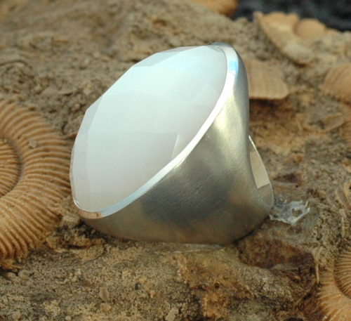 Achat Weiß Silberring Fac. Gr.57