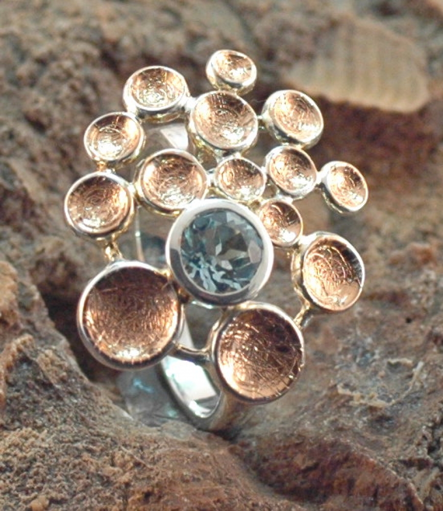 Edeltopas-Ring eismatt, rosevergoldet