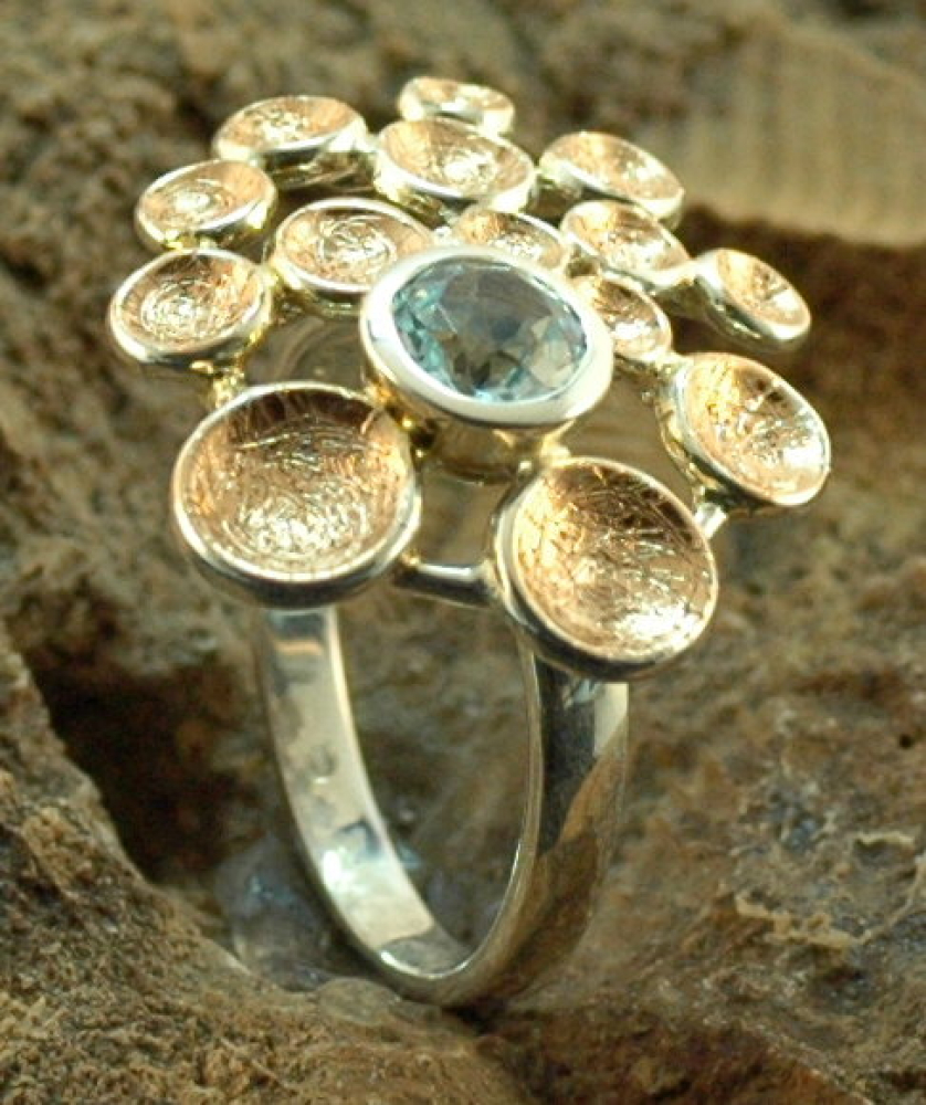 Edeltopas-Ring eismatt, rosevergoldet