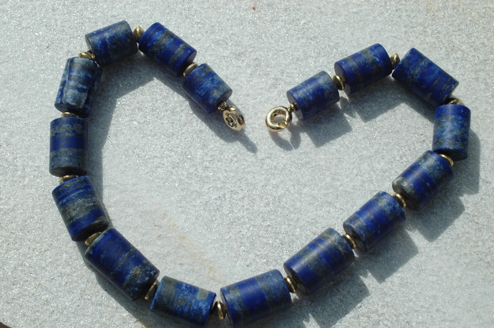 Lapislazuli Kette mit Silberhaken vergoldet