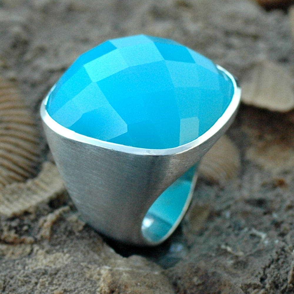 Türkis-Achat Ring 24x24mm antik
